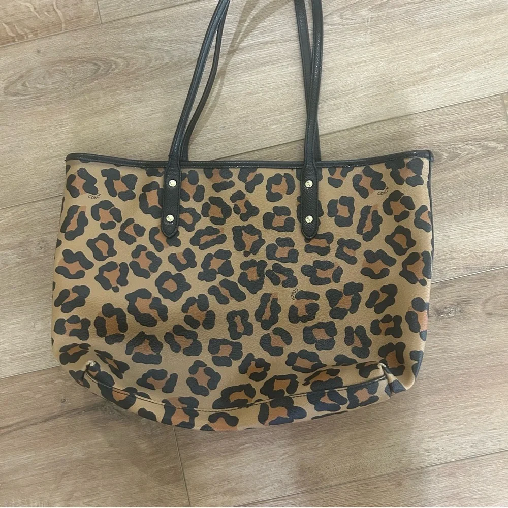 Coach Brown and Black Leopard Tote - Picture 4 of 13